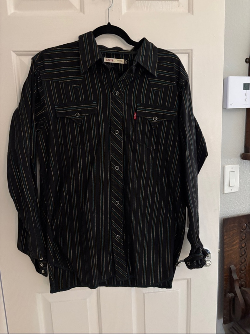 Levi's Black Pinstriped Button-Down Shirt with Multicolor Stripes